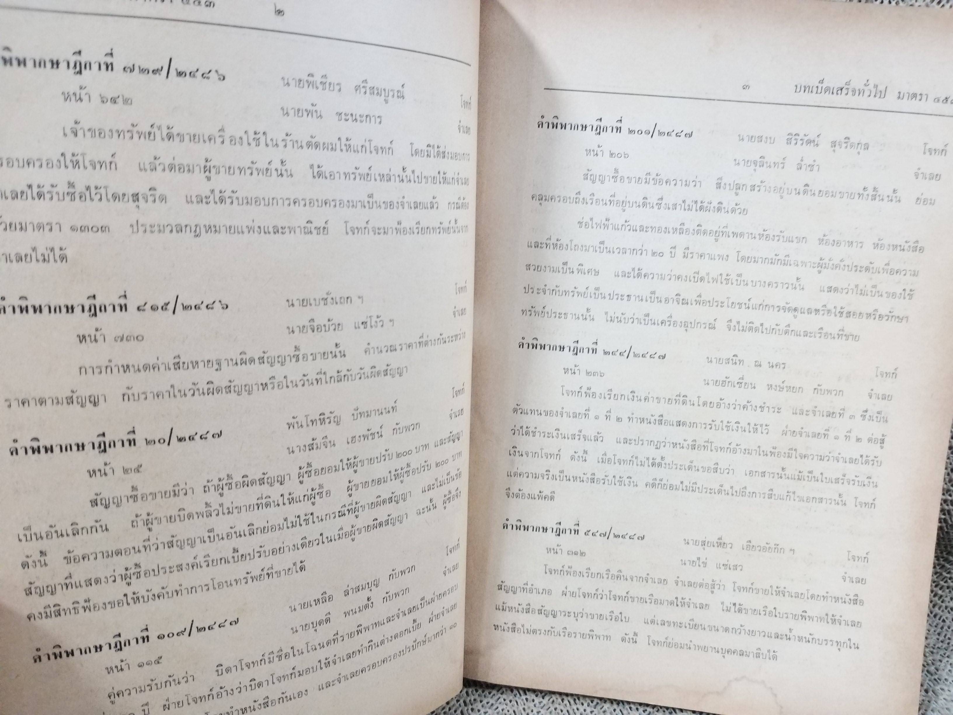 หนังสือ ย่อข้อกฎหมายจากคำพิพากษาฎีกา ประมวลกฎหมายแพ่งและพาณิชย์ บรรพ3ตอน1 ซื้อขาย แลกเปลี่ยน ให้ เช่าทรัพย์ เช่าซื้อ เริ่มแต่ พ.ศ. 2485