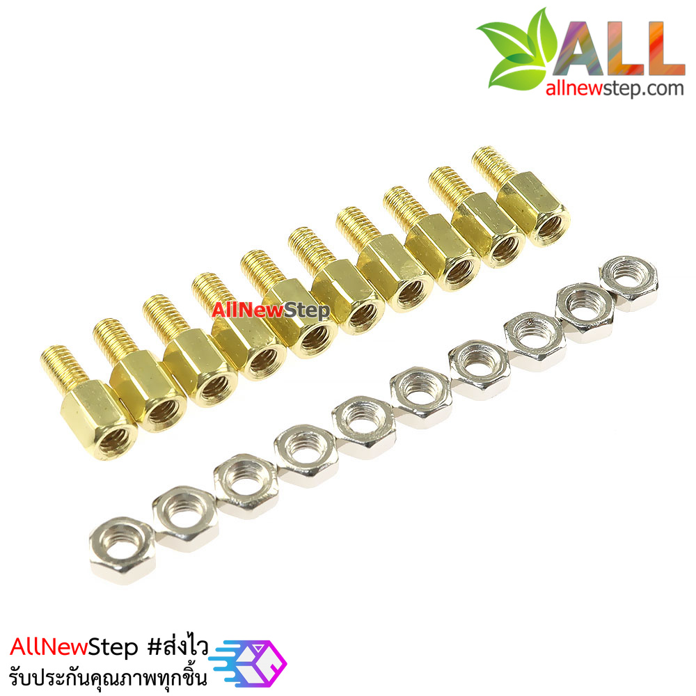 น็อตทองเหลืองตัวผู้และตัวเมีย 3mm 6+6mm Pillars Nut M3 m3 6+6 จำนวน 10 คู่