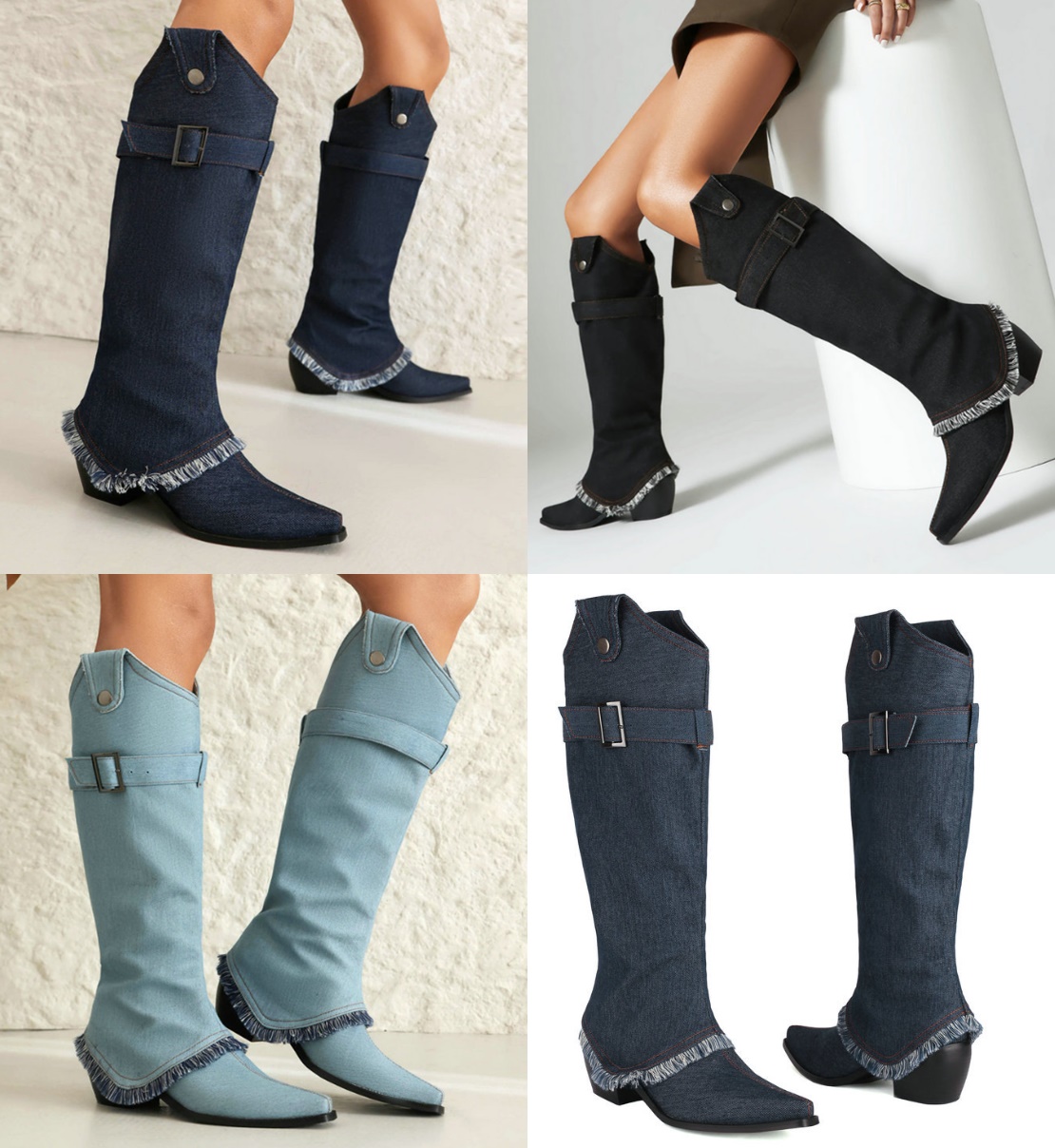 รองเท้าบูทผ้ายีนส์สีน้ำเงิน/ฟ้า/ดำ ไซส์ 34-43