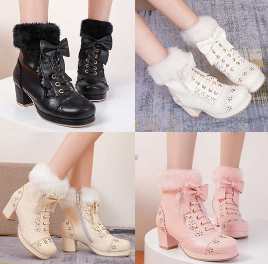 รองเท้าบูทสั้นน่ารักๆสีชมพู/ครีม/ดำ/ขาว ไซต์ 34-43