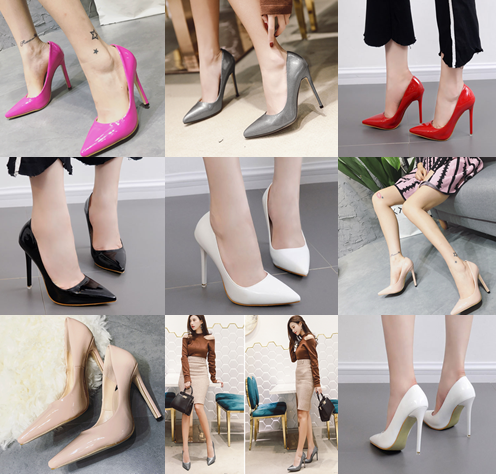 รองเท้าส้นสูงคัดชูปลายแหลมสีนู๊ด/ดำ/แดง/ขาว/ชมพู/เทา ไซต์ 35-39