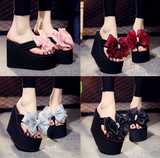 รองเท้าส้นเตารีดฟองน้ำเบาสบายเท้า ไซต์ 34-39 สีโบว์แดง/ดำ/ฟ้า/ชมพู