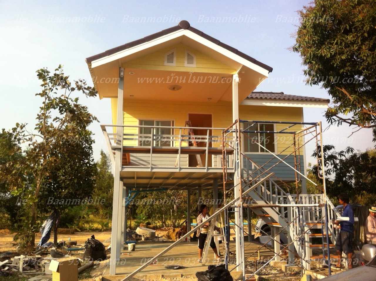 บ้านโมบายขนาด 6*6 เมตรระเบียง 3*3 เมตร (2ห้องนอน 1ห้องน้ำ 1ห้องรับเเขก 1ห้องครัว)