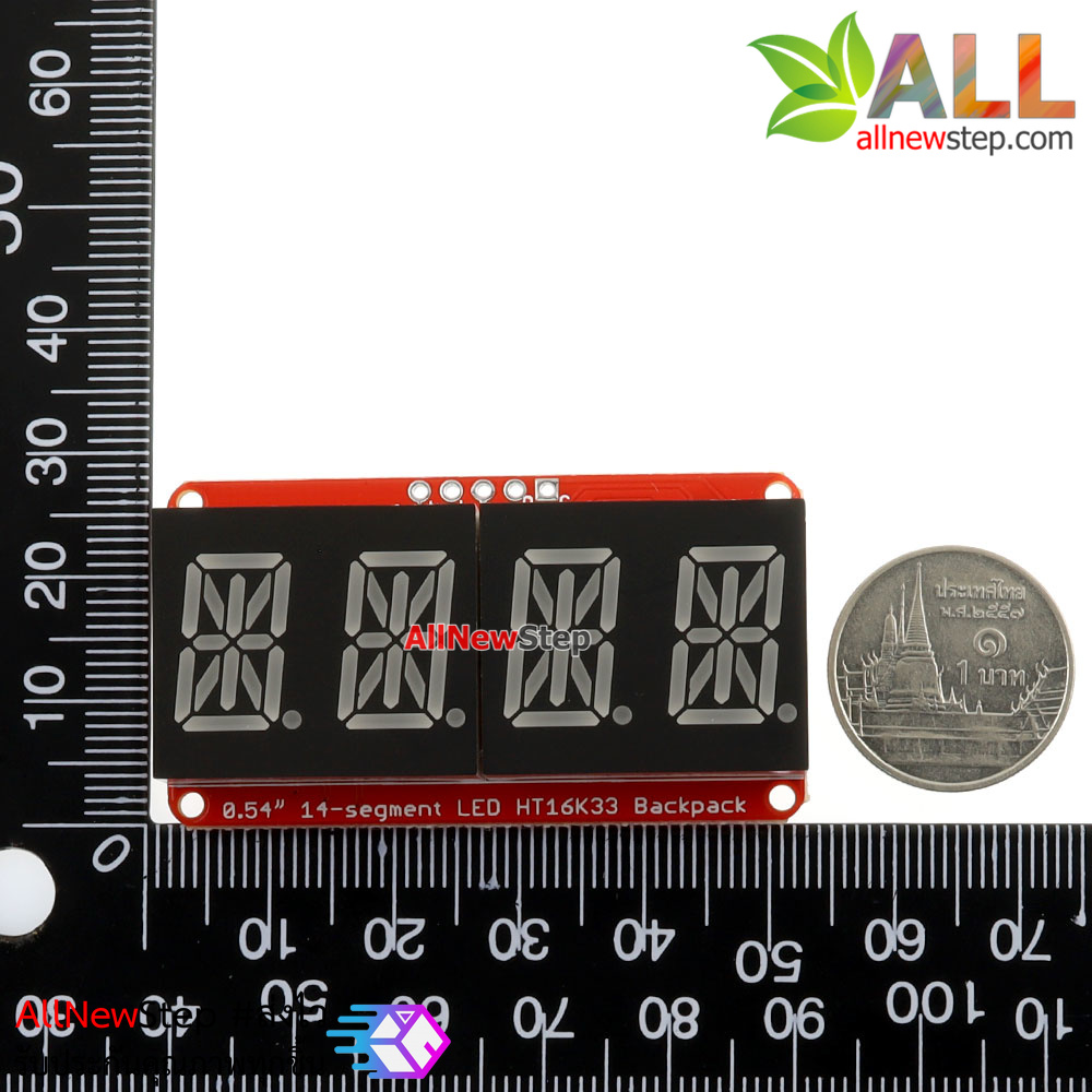 0.54 inch 4-bit 14-Segment Alpha-numeric LED I2C driver HT16K33 จอ LED สีแดง 4 หลัก 0.54 นิ้ว ไดรเวอร์ HT16K33 สำหรับ Arduino