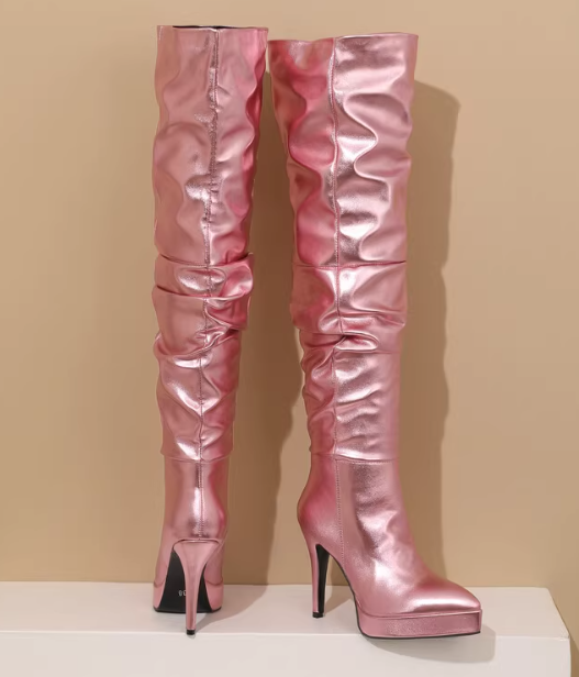รองเท้าบูทยาวถึงต้นขาปลายแหลม ไซส์ 34-43 สีเขียว/เงิน/ทอง/ม่วง/ชมพู