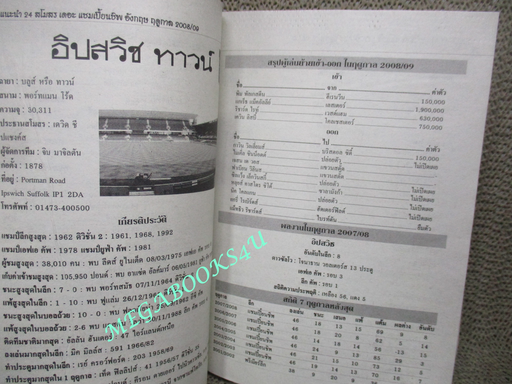 ไกด์บุ๊ก ลีกรองยุโรป 2008/2009 (สภาพ85-95%) นิตยสารฟุตบอล