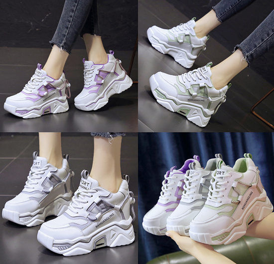 รองเท้าผ้าใบเสริมส้นสีม่วง/เขียว/เทา ไซต์ 34-39