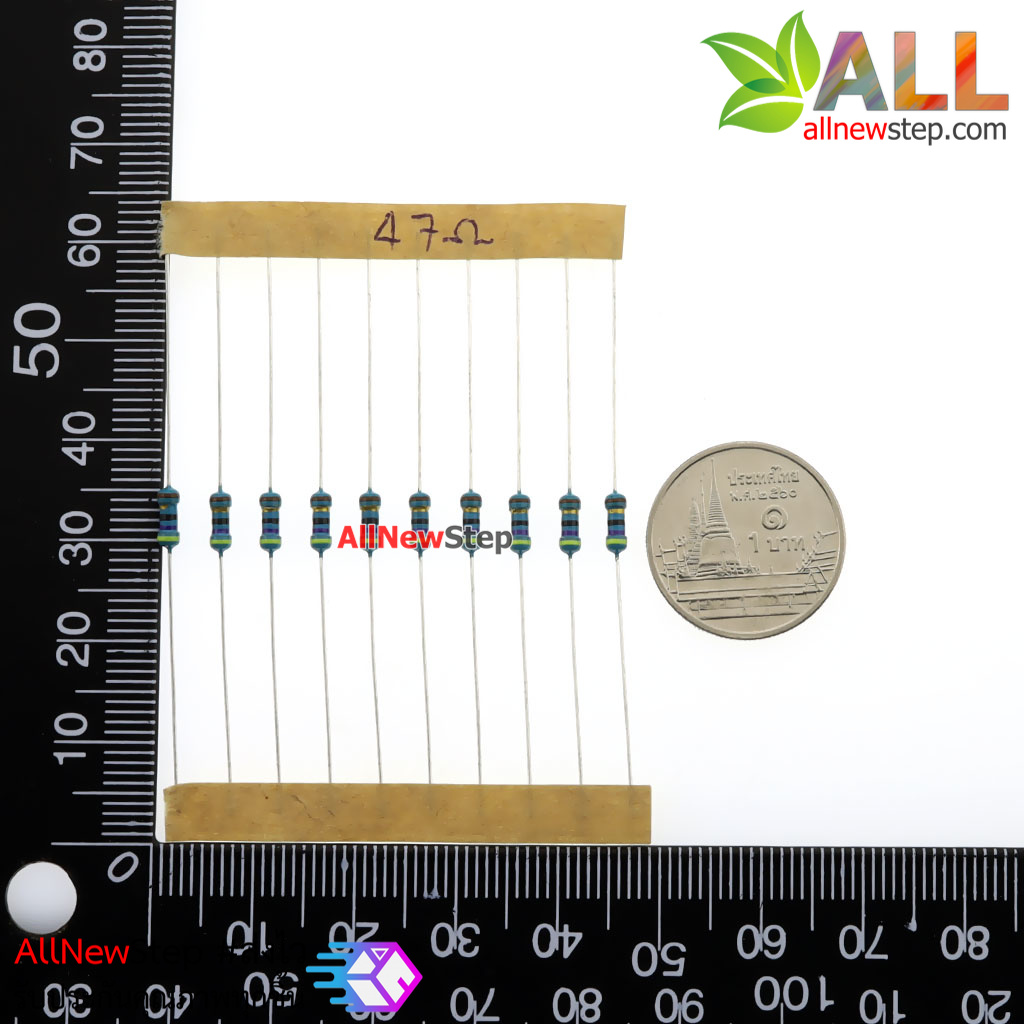 ตัวต้านทาน 47R 1/4W Metal film 1% R 47 โอห์ม จำนวน 10 ชิ้น