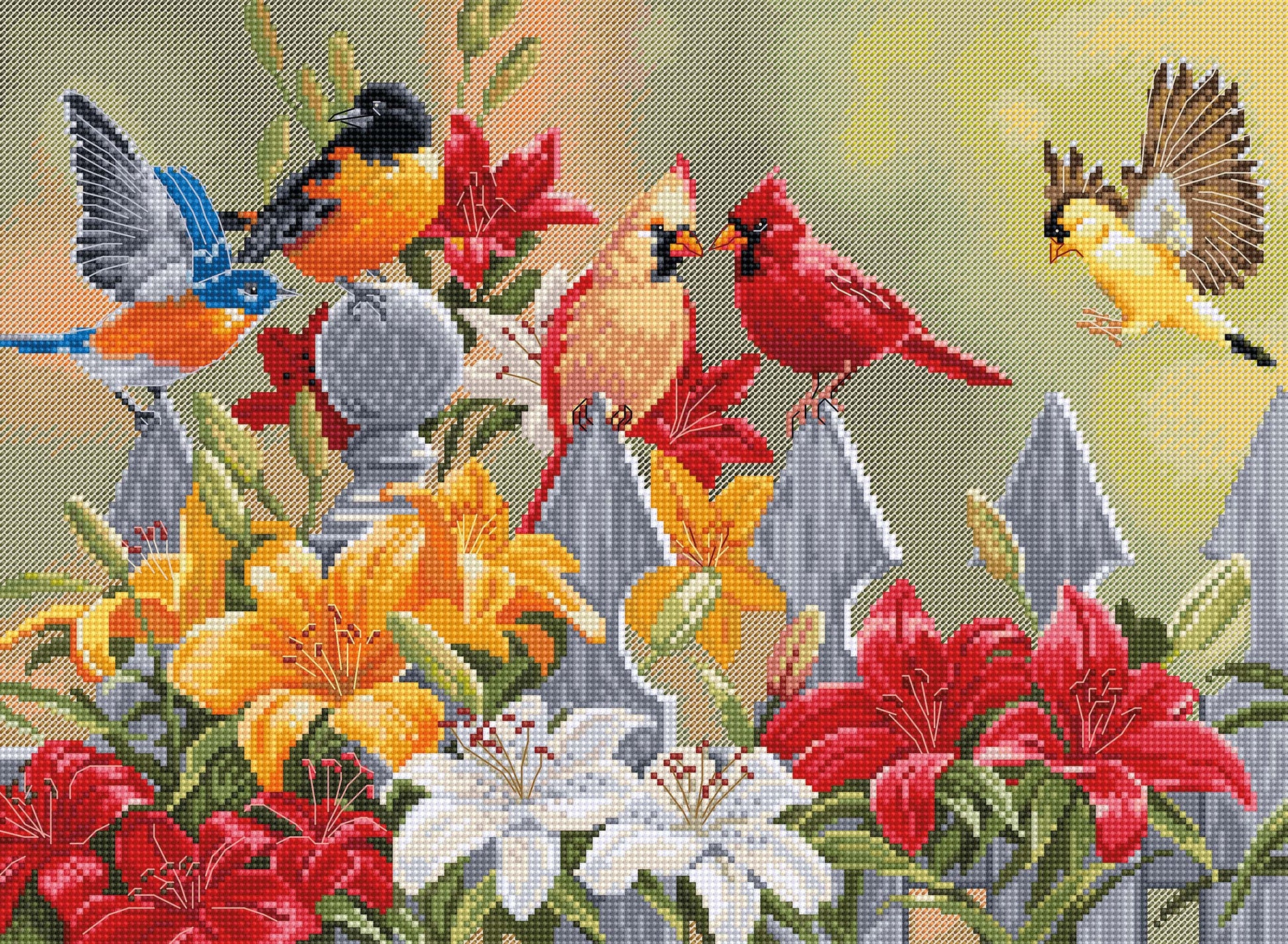 Luca-S ชุดปักครอสติช Backyard Birds with Daylilies