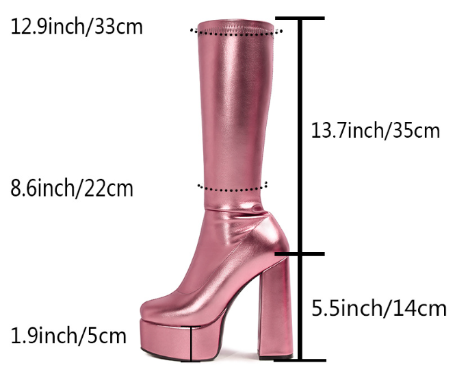 รองเท้าบูทส้นใหญ่หนังเมทาลิคเงา ไซส์ 34-43 สีเงิน/ทอง/ชมพู/ม่วง/เขียว