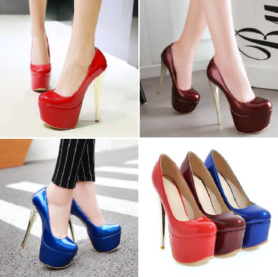 รองเท้าส้นสูง ไซต์ 34-43 สีแดง/น้ำเงิน/แดงเลือดหมู