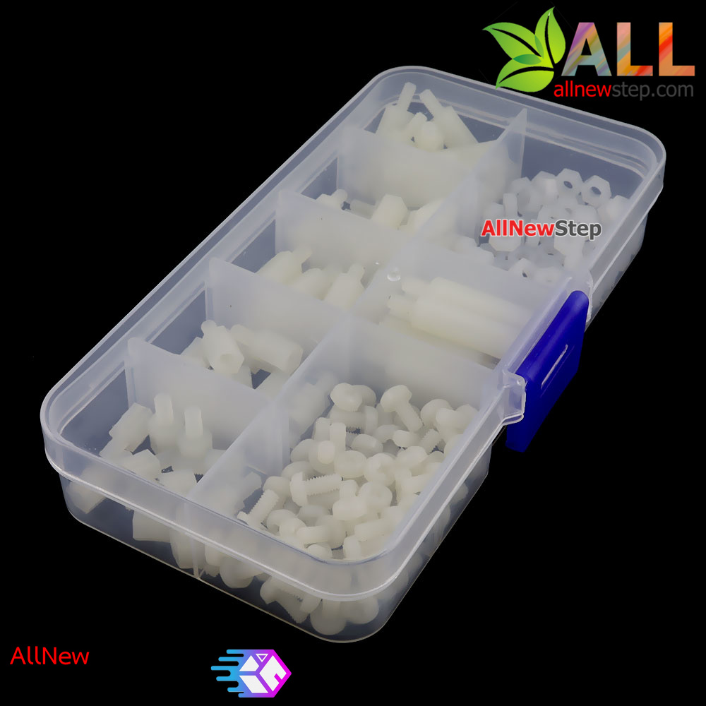 M3 Nylon Hex Spacers / Screw / Nut Stand-off White 180 pcs ชุดน๊อต หกเหลี่ยม สีขาว