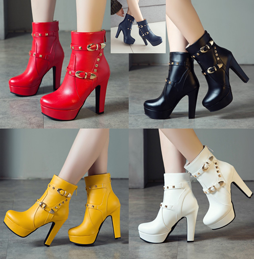 รองเท้าบูทส้นสูงสีแดง/ดำ/ขาว/เหลือง/กรม ไซต์ 34-43