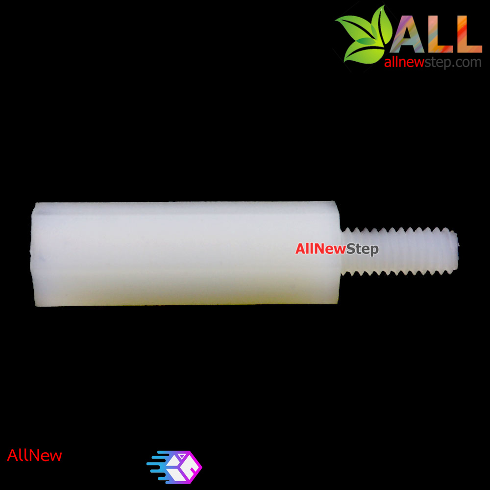 M2.5 Nut Nylon Hex Spacers M2.5 15+6mm เสาพลาสติก M2.5 ความสูง 15mm ปลายเป็นน๊อต-สกรู 6mm จำนวน 1 ชิ้น