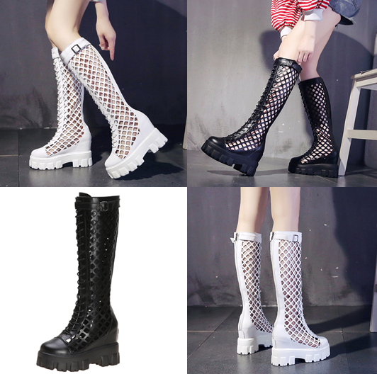 รองเท้าทรงบูทยาวส้นเตารีดสีดำ/ขาว ไซต์ 34-39