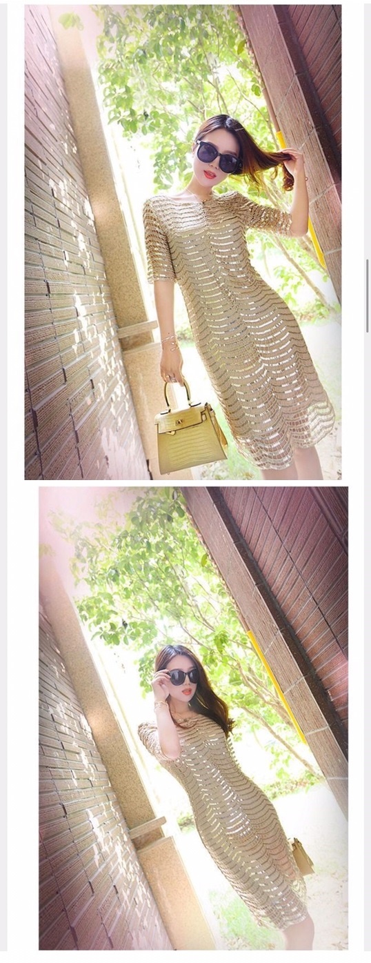 ***หมดค่ะ***เดรสไสตล์เกาหลี ดีเทลผ้าลูกไม้ปักเลื่อมสีทอง ทรงหลวม คอกว้าง แขนสั้น ไสตล์สาวหวานซ่อนเปรี้ยว งานมีซับใน ตัดเย็บเรียบร้อย สวยเหมือนแบบค่ะ