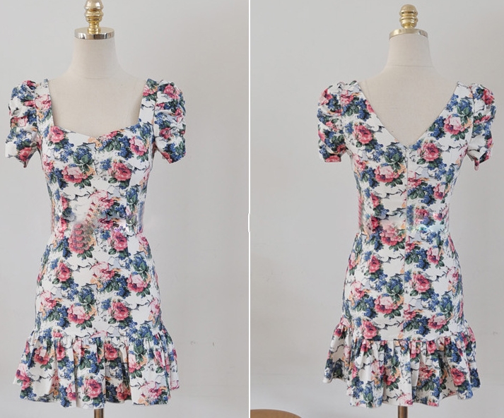 **หมดค่ะ**เดรสทำงาน ชุดเดรสลายดอกไม้ สไตล์วินเทจ ใส่ซิปด้านหลัง สวยหวานเหมือนแบบค่ะ