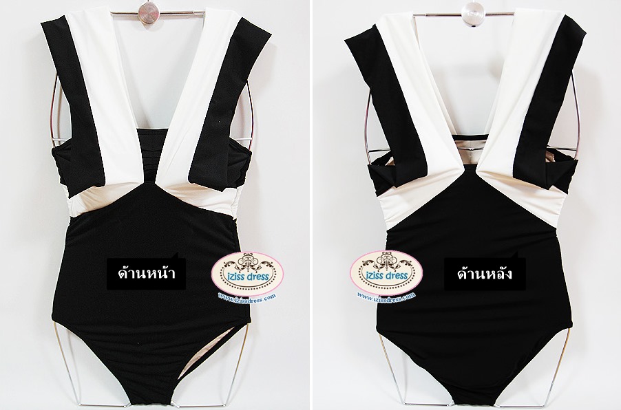 ***HOT ขายดีสุดๆ มีจำนวนจำกัดจร้า**พร้อมส่งบิกินี่ชุดว่ายน้ำวันพีช one piece สีดำตัดขอบสีขาวด้านหน้า ดีเทลเก๋ไม่ซ้ำใคร สามารถใส่ได้ 3 แบบ 3 สไตล์ไม่ซ้ำใครค่ะ สวยน่ารักเหมือนแบบค่ะ