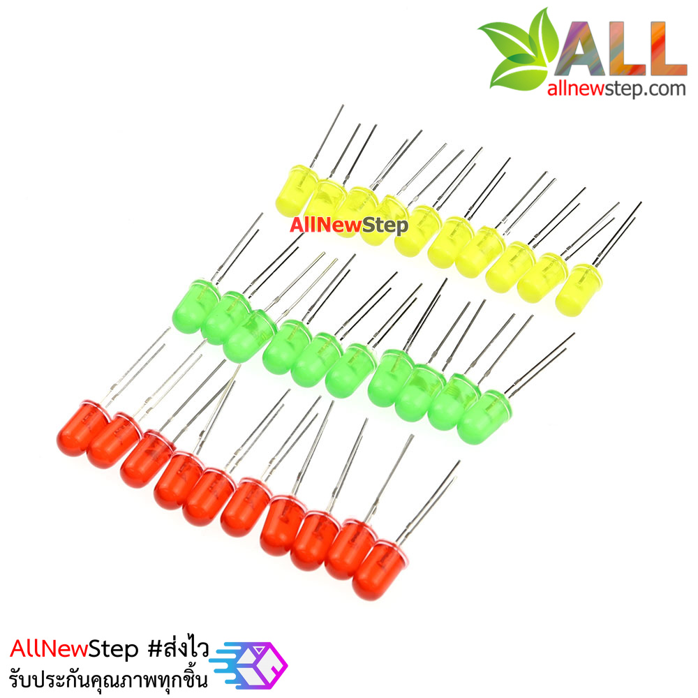 LED 5mm pack red green yellow 10 total of 30 หลอดไฟ LED สีแดง เขียว เหลือง อย่างละ 10 รวมทั้งหมด 30 ดวง