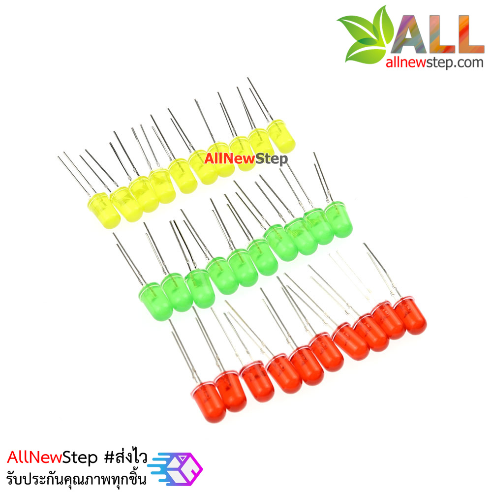 LED 5mm pack red green yellow 10 total of 30 หลอดไฟ LED สีแดง เขียว เหลือง อย่างละ 10 รวมทั้งหมด 30 ดวง