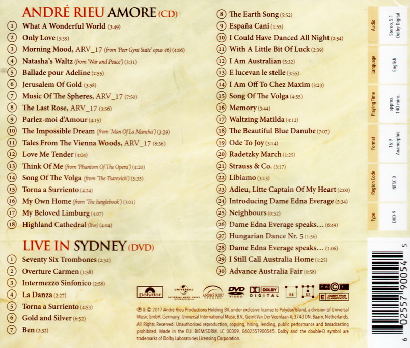 CD+DVD,Andre Rieu & Johann Strauss Orchestra - Amore (2017)(EU)