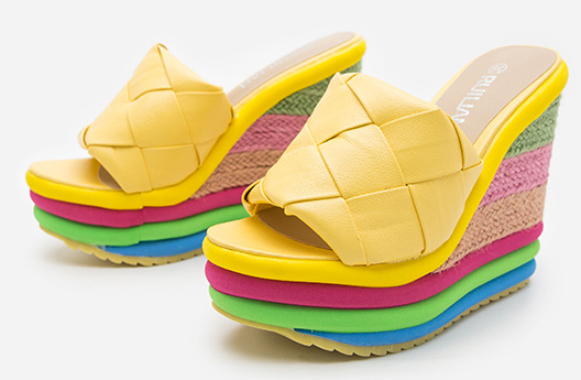 รองเท้าส้นเตารีดแบบสวม ไซต์ 34-43 สีส้ม/ฟ้า/เขียว/เหลือง