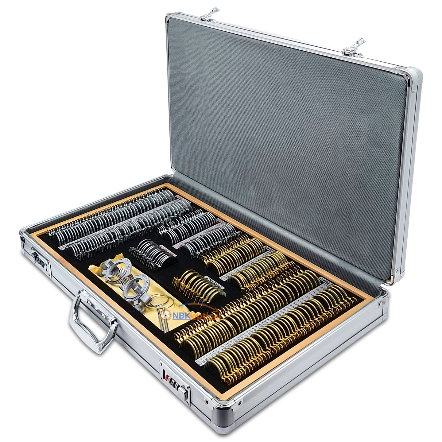 ชุดเลนส์ทดลอง 266 JSG พร้อม เคสอลูมิเนียม ใน กำมะหยี่ ขอบ โลหะสีทอง และ สีเงิน เลนส์กระจกใส พรีเมี่ยม