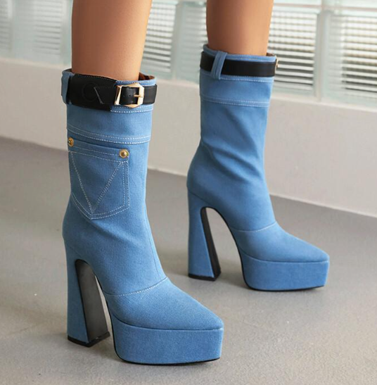 รองเท้าบูทยีส์ยาวระดับน่อง ไซส์ 34-45 สีฟ้า/ดำ/น้ำเงินเข้ม