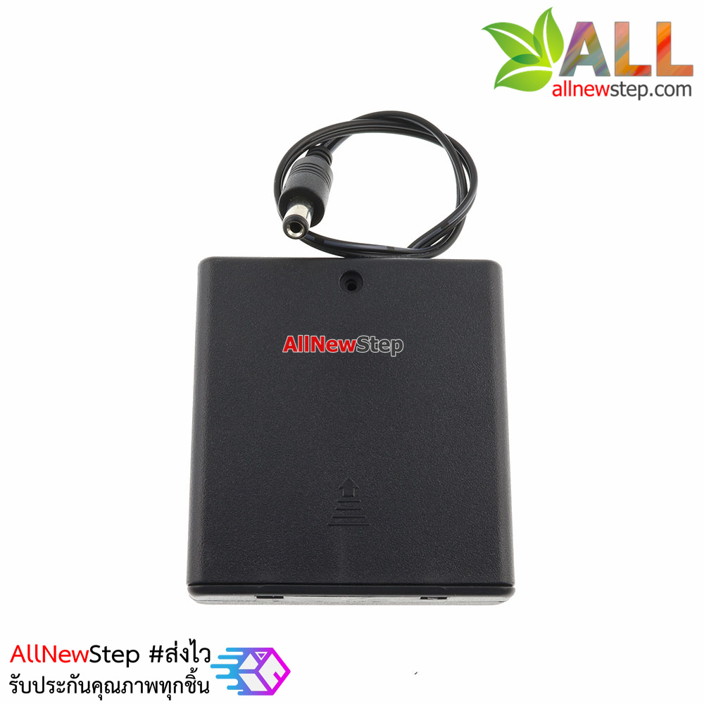 รางถ่าน AA 4 ก้อน 6V พร้อมสวิตช์และฝาปิดด้านหลัง ขั้วต่อแบบ Jack DC 5.5x2.5mm