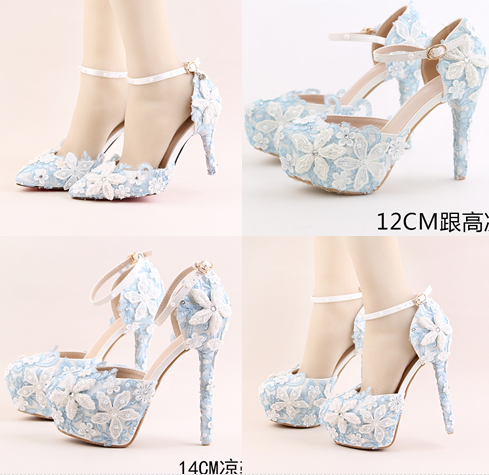รองเท้าเจ้าสาว ไซต์ 34-39 สีฟ้า สูง 3.6 / 4.8 / 5.6 นิ้ว