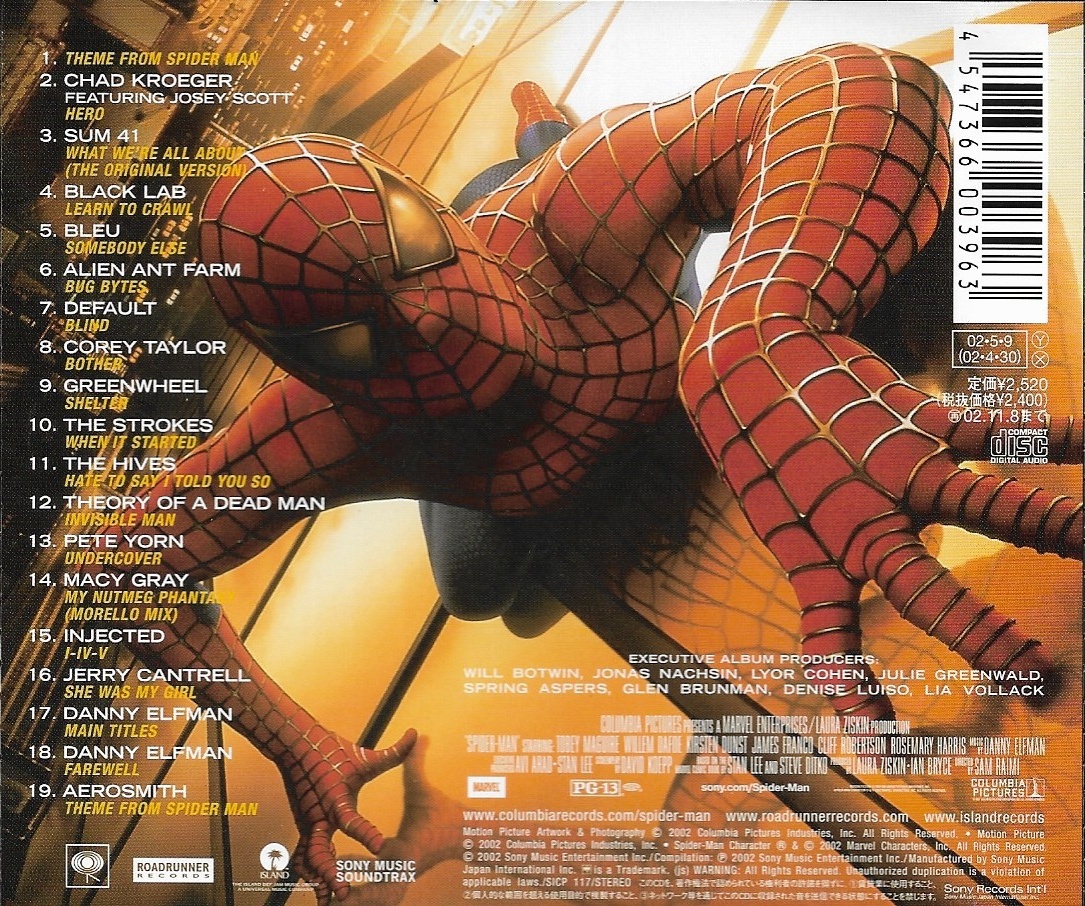 CD,Spider Man (Music from and Inspired)(Various Artists)(Soundtrack)(OST.)(2002)(Japan)