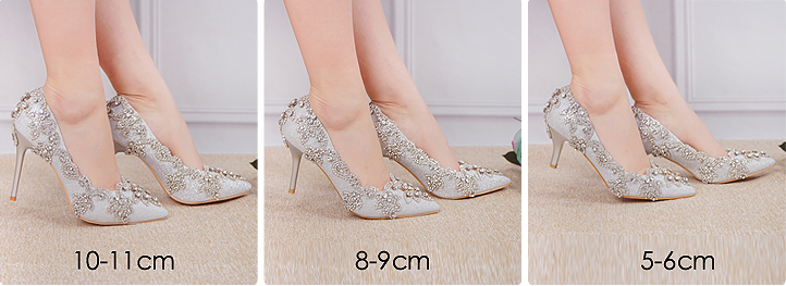 รองเท้าเจ้าสาวสีเงินแต่งคริสตัสสวยหรู ไซต์ 34-40 สูง 2.2 / 3.4 / 4.2 นิ้ว