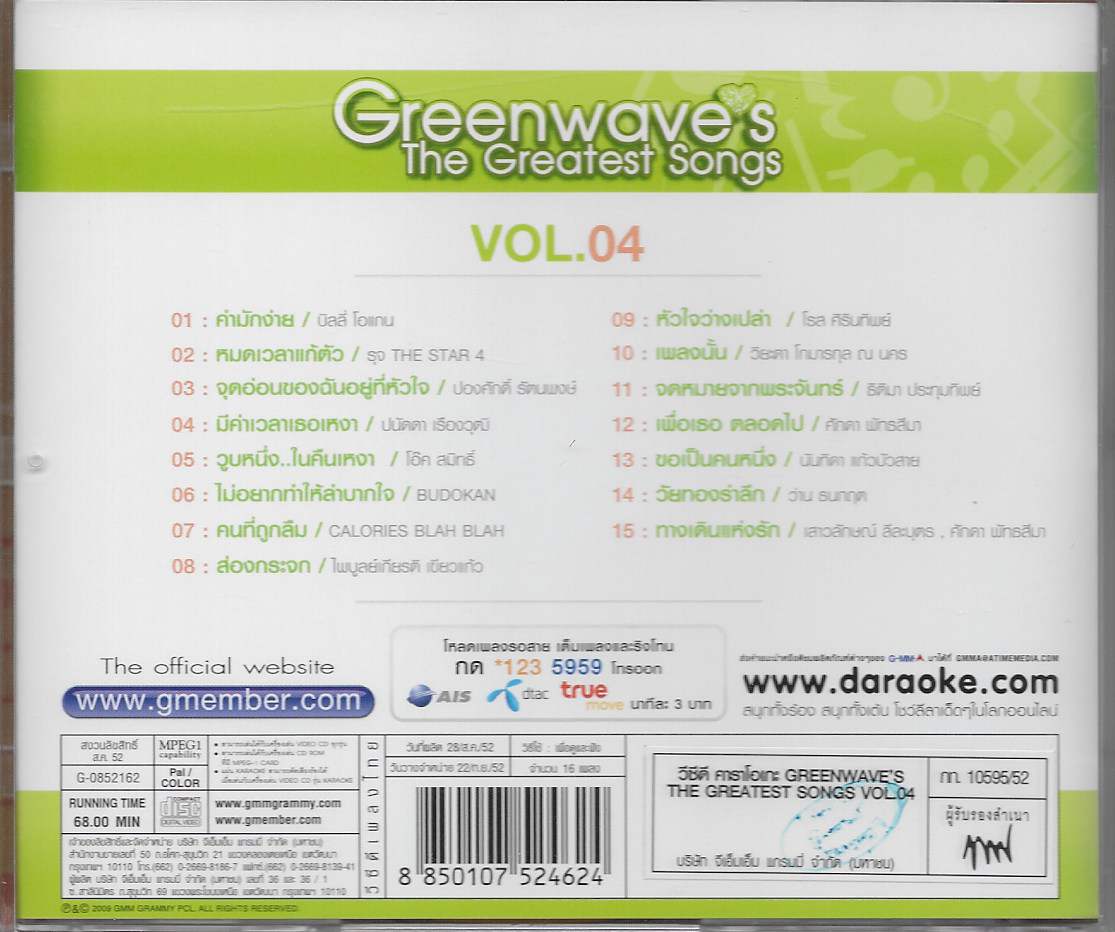 VCD Karaoke,Greenwave's The Greatest Songs Vol. 4 (วีซีดี คาราโอเกะ)(2552)