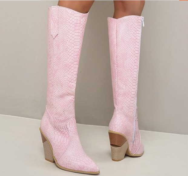 รองเท้าบูทคาวบอยปลายแหลม ไซต์ 34-43 สีชมพู/น้ำตาล/น้ำเงิน