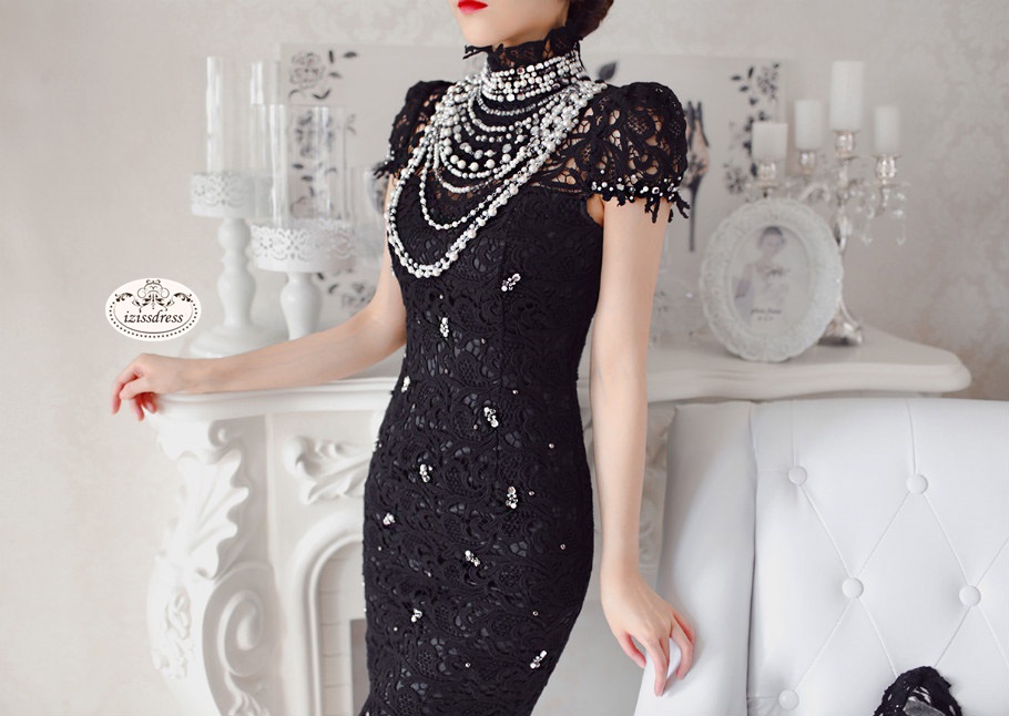 ***หมดค่ะ***เดรสผ้าลูกไม้สีดำแขนสั้นปักเลื่อมและมุก สวยหรูดูดีมากๆค่ะ