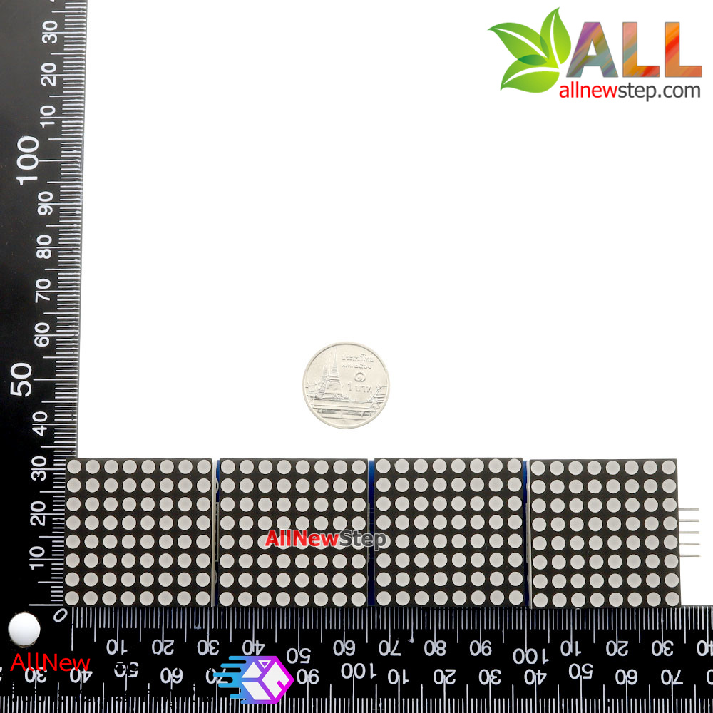 LED Matrix Driver MAX7219 IC Driver Module + LED Dot Matrix 8x8 ขนาด 32mm x 32mm 4 ชุด พร้อมสายไฟ จอสีแดง 1088AS