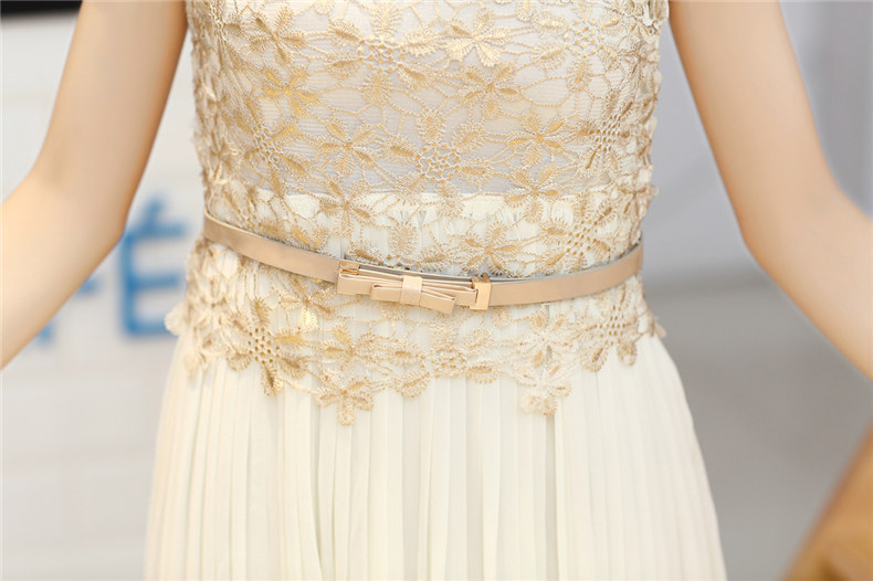 ***หมดค่ะ***เดรสยาวใส่ไปงานแต่งสีครีมอ่อนช่วงบนใช้ผ้าถักลายดอกไม้สีครีมผสมดิ้นสีทองแขนสั้น ช่วงล่างเป็นกระโปรงอัดพลีทสีครีมมีซับใน ติดซิปด้านข้าง พร้อมเข็มขัดสีเบจ สวยเหมือนแบบค่ะ