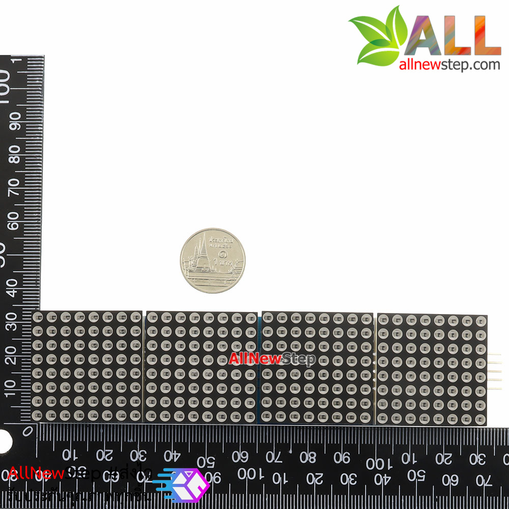 Green LED Matrix Driver MAX7219 IC Driver Module + LED Dot Matrix 8x8 1088AG ขนาด 32mm x 32mm 4 ชุด พร้อมสายไฟ จอสีเขียว