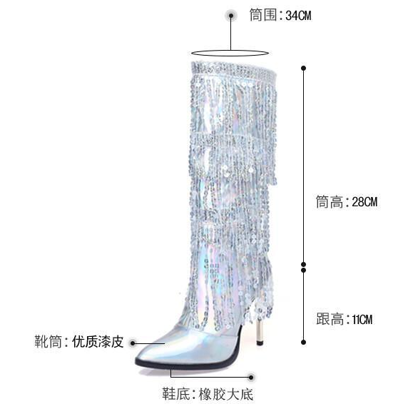รองเท้าบูทสีเงิน/ดำ ยาวระดับน่อง ไซส์ 34-46