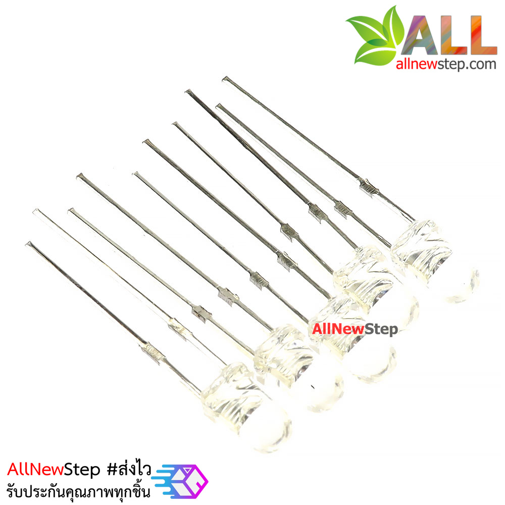 LED หลองไฟ led 3mm สีเหลือง แบบใส ไฟเลี้ยง 2.0-2.2v จำนวน 5 ชิ้น