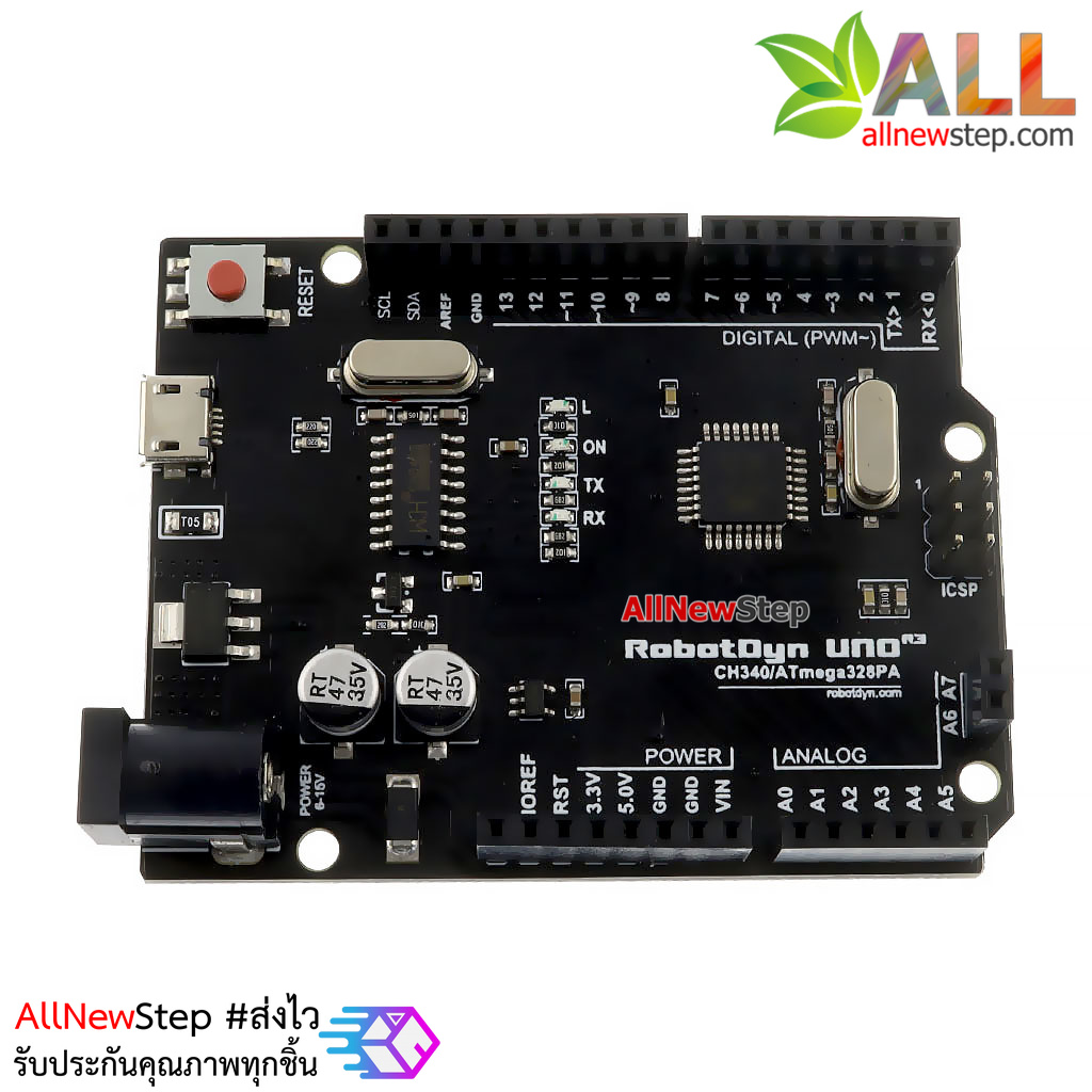 Uno R3 Micro + A6/A7 Pin บอร์ด Uno หัวต่อแบบ Micro USB เพิ่มขา A6 และ A7 (Arduino-Compatible)