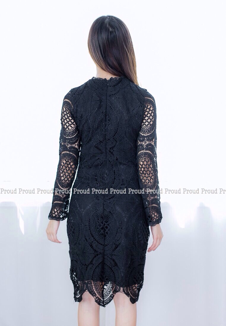 **พร้อมส่ง**เดรสลูกไม้พรีเมี่ยมแขนยาวสีดำ งานมีซับใน ซิปหลังตัดเย็บปราณีต เรียบหรูดูดีมากๆค่ะ