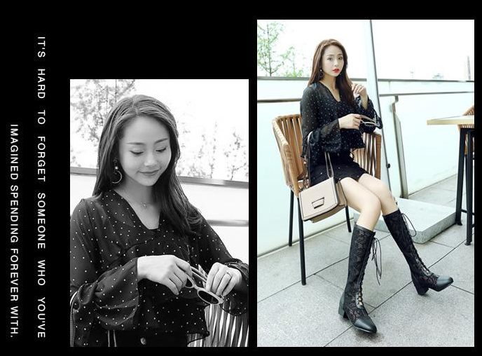รองเท้าบูทยาวผ้าลูกไม้โปร่งสีขาว/ดำ/ครีม ไซต์ 34-43