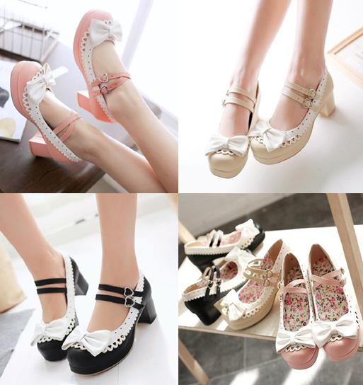 รองเท้าส้นสูง 2 นิ้วน่ารักๆ ไซต์ 34-43 สีดำ/ชมพู/ครีม