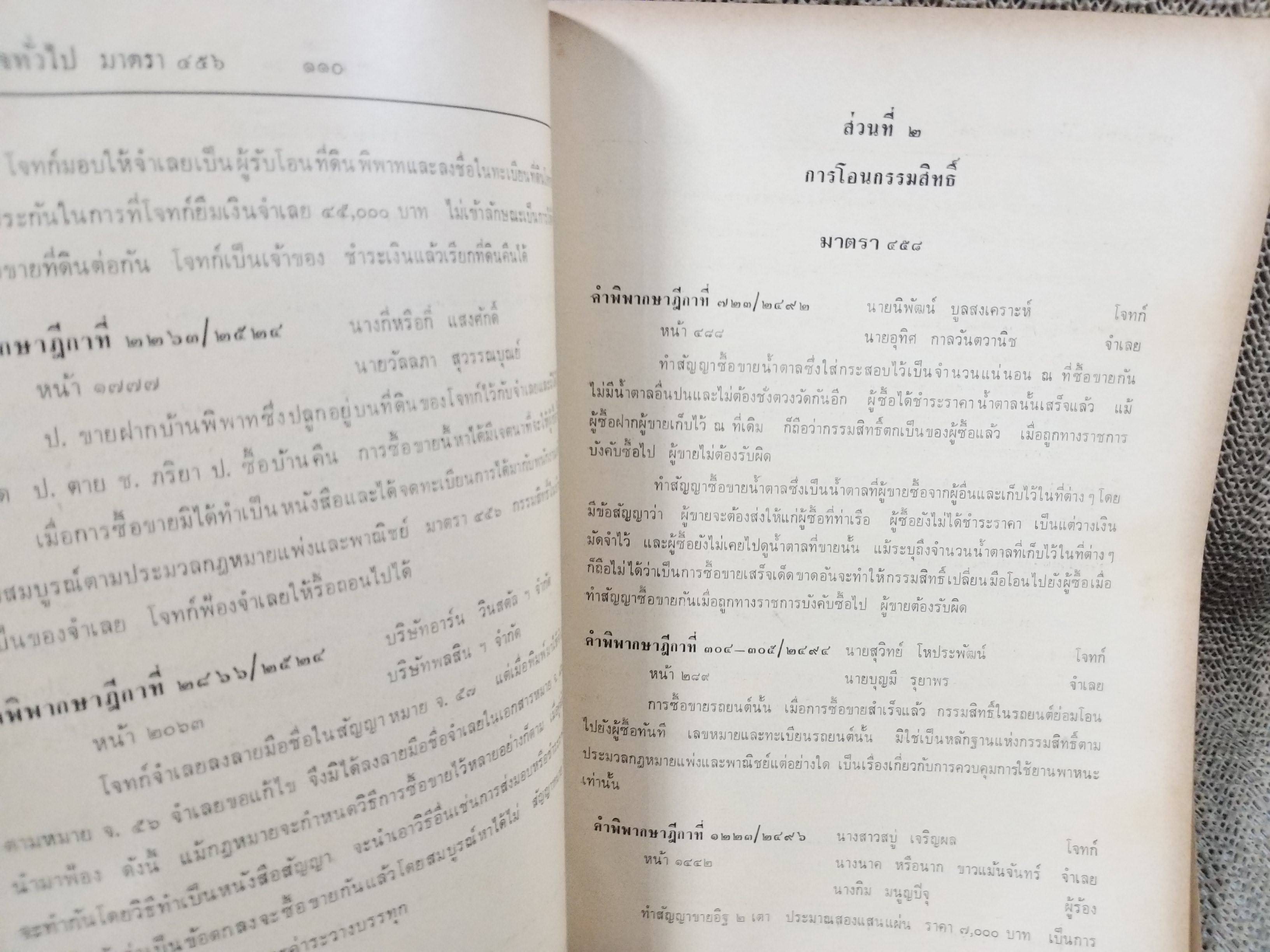 หนังสือ ย่อข้อกฎหมายจากคำพิพากษาฎีกา ประมวลกฎหมายแพ่งและพาณิชย์ บรรพ3ตอน1 ซื้อขาย แลกเปลี่ยน ให้ เช่าทรัพย์ เช่าซื้อ เริ่มแต่ พ.ศ. 2485