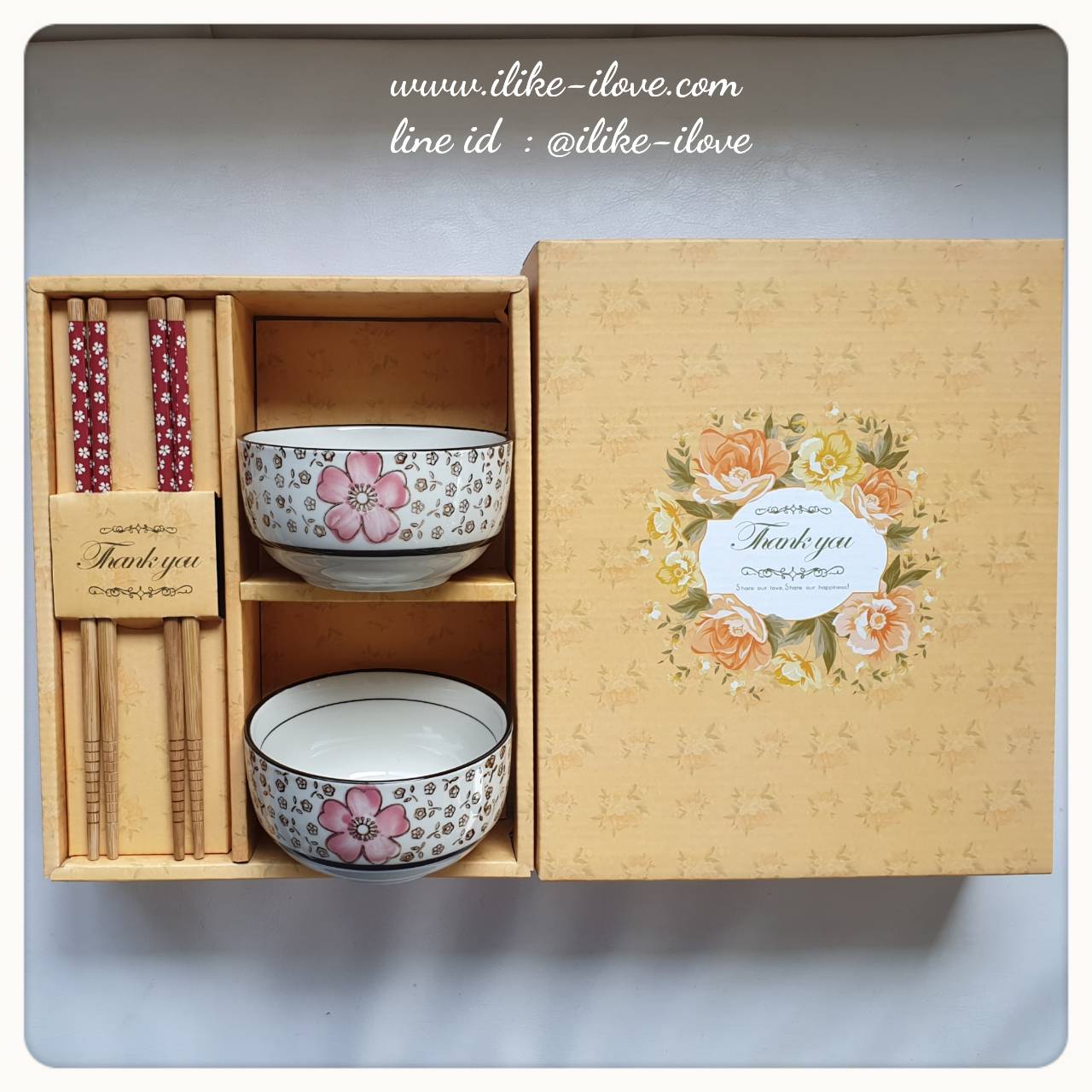 ของรับไหว้ ชุดชาม+ตะเกียบแพ็คกล่องพร้อมถุงกระดาษสีเหลือง