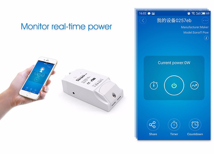 Sonoff POW R2 15A สวิตช์ Wi-Fi ควบคุมเปิด/ปิดไฟ 220V กระแสสูงสุด 15A พร้อมวัดพลังงานไฟฟ้าที่ใช้งานผ่านมือถือ Smart Switch Sonoff POW