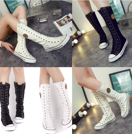 รองเท้าผ้าใบแบบยาวสีขาว/ดำ ไซต์ 35-43