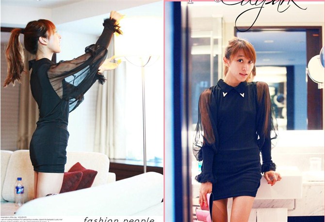 **พร้อมส่ง**เดรสสีดำแขนผ้าตาข่าย จับพองๆที่ปลายแขน เนื้อผ้าดีมากๆค่ะ