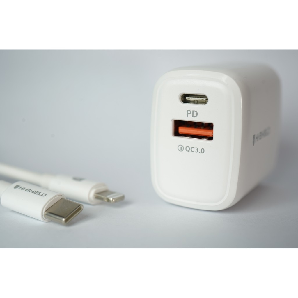 Hishield หัวชาร์จ Dual Port PD 20W + QC 3.0 หัวชาร์จ พร้อมสาย ประกัน 1 ปี ใบกำกับภาษี